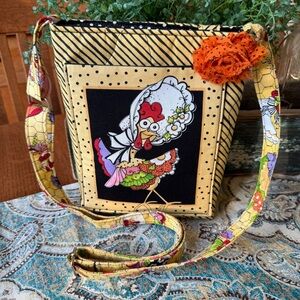 Quilted Chicken Crossbody Bag Purse With Folk Art Applique